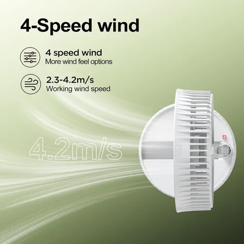 Vista 7 de Ventilador recargable plegable portátil – Altura ajustable de 4000 mAh USB-C funciona con pilas, ventilador pequeño silencioso de 4 velocidades
