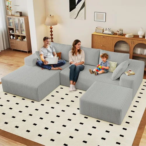 Vista 66 de Lakifun Sofá en Forma de L de 107" con Otomana, Seccional Modular Moderno Sofá Cómodo en Forma de U Nube, Asiento Profundo, Chaise Longue Cama