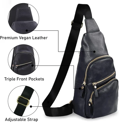 Vista 3 de EMPERIA Bolso bandolera pequeño de piel sintética, mochila multiusos para senderismo, viajes, mochila para exteriores para mujeres y hombres, Negro