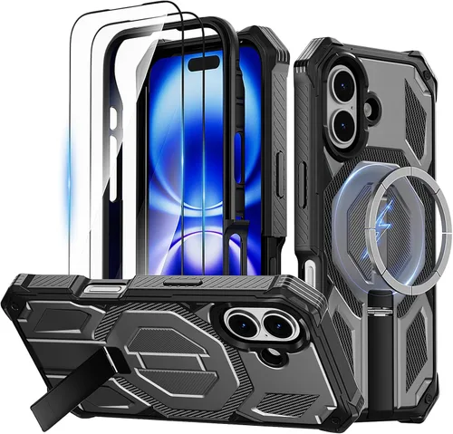 Vista 22 de Funda magnética para iPhone 15 con soporte y protector de pantalla [compatible con Magsafe] antideslizante, cuerpo completo, doble capa, resistente