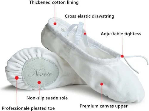 Vista 3 de Nexete Zapatos de ballet de lona para mujer, para yoga, gimnasia, de piel, con suela dividida, zapatos planos para mujer, color blanco, negro, rosa