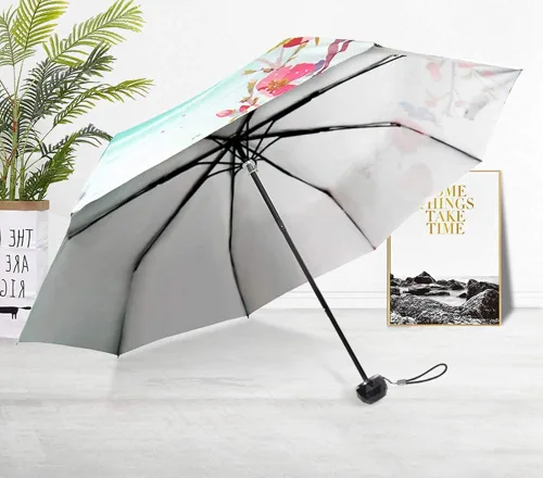 Vista 3 de Estwell Paraguas de arte compacto de viaje plegable resistente al viento protección UV sol y lluvia para mujer
