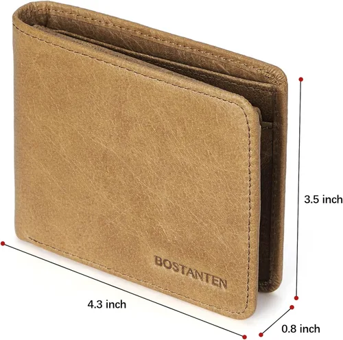 Vista 3 de BOSTANTEN Billeteras de piel auténtica para hombre, con bloqueo RFID y 2 ventanas de identificación