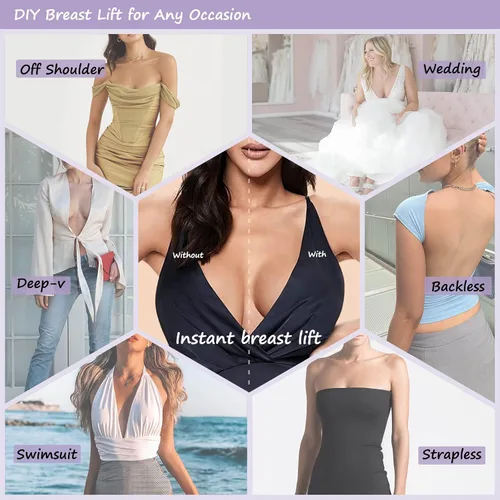 Vista 5 de Juego de cinta para pechos - Boobytape para levantamiento de senos y cubiertas de pezones para mujeres