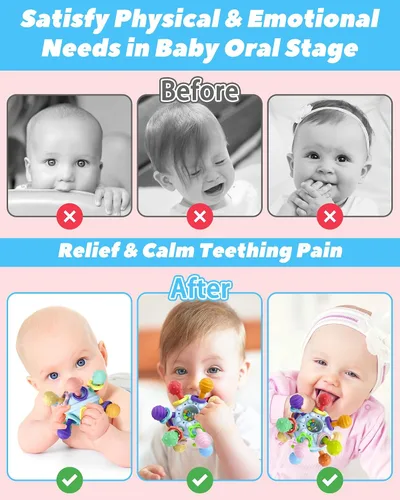Vista 3 de Juguetes de Dentición para Bebés Mordedores para Bebés de 0-6 Meses Juguetes para Bebés Niñas Regalos para 0 3 6 9 12 Meses, Sonajeros para Recién