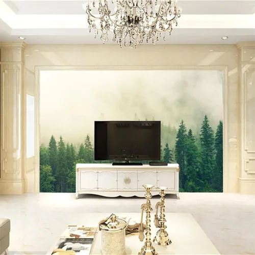 Vista 8 de Murales de pared 3D de bosque de invierno, ramas de árbol, papel tapiz autoadhesivo extraíble para sala de estar, dormitorio, decoración de pared