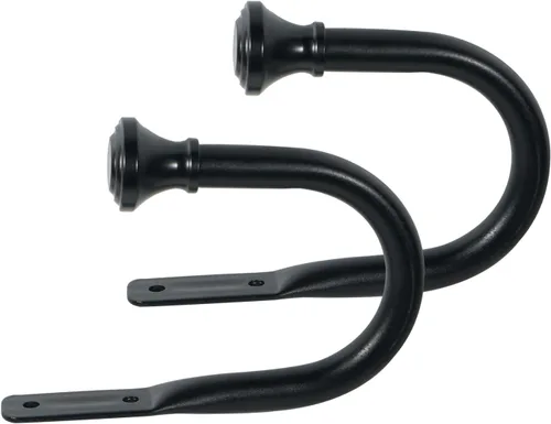 Vista 9 de Barra de cortina doble de 1 pulgada con remates de trompeta (negro, 28-48 pulgadas)