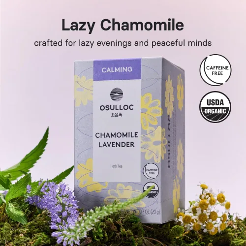 Vista 3 de OSULLOC Lavanda de manzanilla, mezcla calmante y sin cafeína para relajación y apoyo calmante, 20 unidades, 1.27 onzas