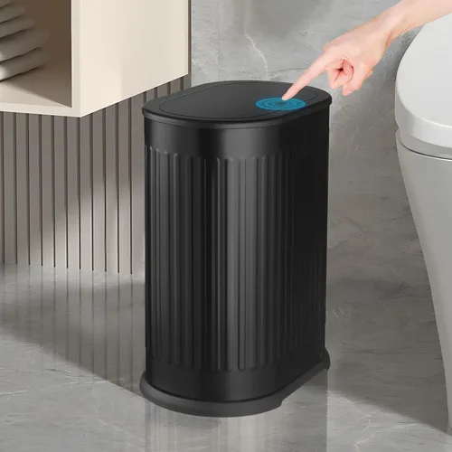 Vista 7 de Anzoymx Botes de basura de baño de acero inoxidable de 1.8 galones, bote de basura pequeño con tapa emergente, papelera estrecha de metal, juego