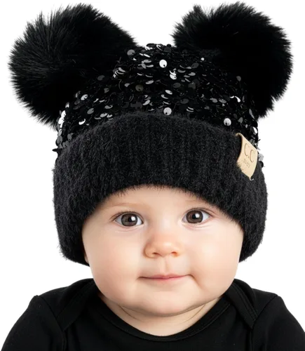 Vista 35 de Funky Junque Gorro de invierno con doble pompón para bebé de 0 a 12 meses, bonito gorro de punto acogedor para clima frío Patrón de tejido