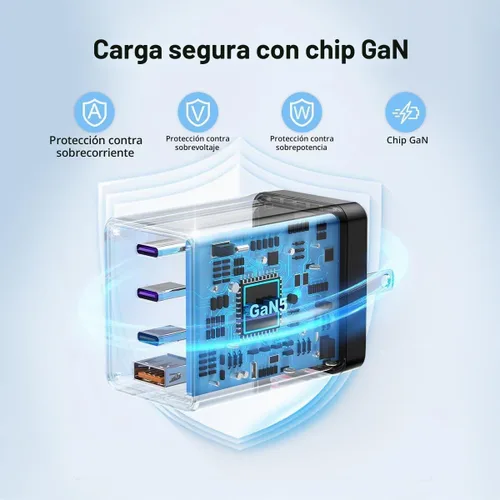 Vista 3 de Bloque de cargador USB C de 200 W, cargador plegable GaN5 súper rápido de 4 puertos USB C, bloque de carga dual de 65 W tipo C, adaptador de carga