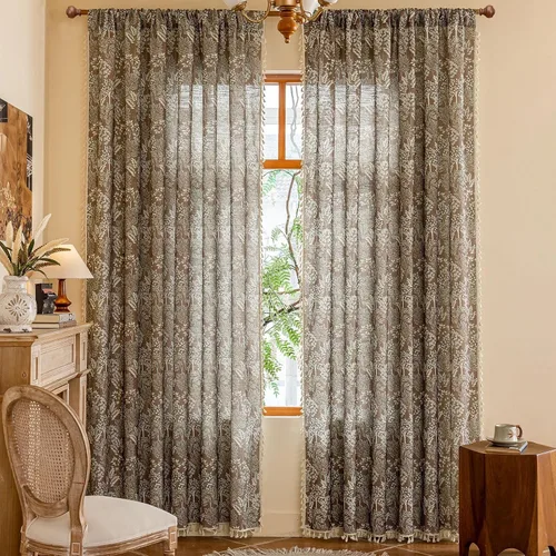 Vista 14 de ENJOYBRIDAL - Cortinas azules florales de 63 pulgadas, juego de 2 paneles, cortinas semi transparentes, cortinas cortas para sala de estar, bolsillo