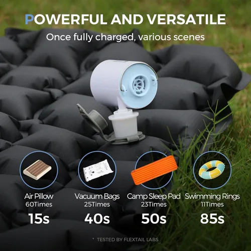 Vista 3 de FLEXTAILGEAR Bomba de aire pequeña y portátil Bomba ultra-mini con batería de 1300mAh recargable por USB para inflar y desinflar flotadores