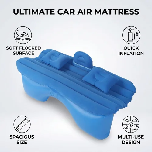 Vista 4 de Car Air Mattress 135x85cm PVC Flocked Inflatable Bed (Blue)