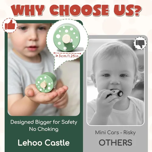 Vista 2 de Lehoo Castle Juguete de rampa de coche de madera de dinosaurio para niños Beige