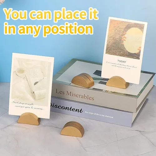 Vista 7 de 24 portatarjetas dorados para mesa, soportes de madera ligeros para números de mesa de boda