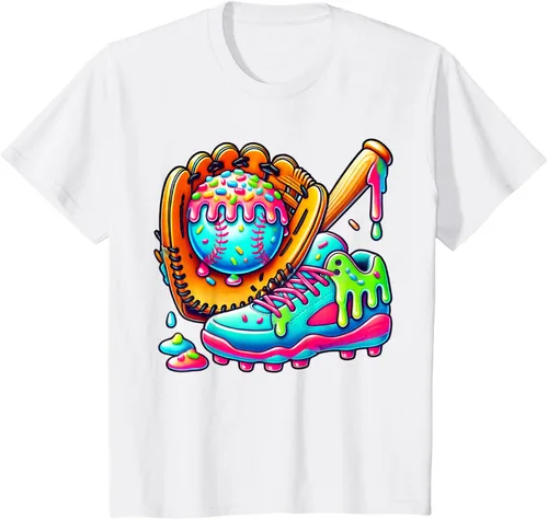 Vista 4 de Ice Cream Drip Baseball Stuff Baseball Drip For Boys Graphic T-Shirt, Negro -, Pequeña