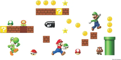 Vista 6 de RoomMates RMK2351SCS Nintendo New Super Mario Bros Adhesivos para pared de escena de construcción, multicolor