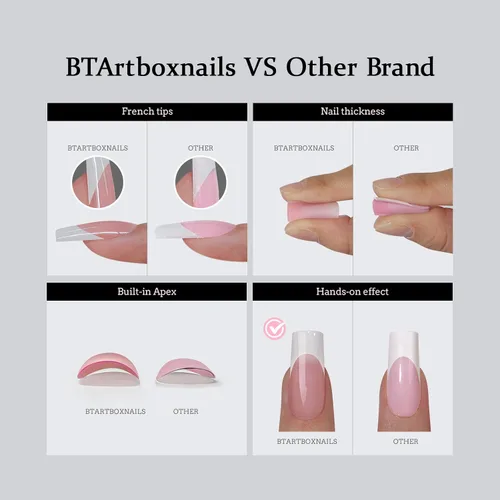 Vista 5 de BTArtboxnails XCOATTIPS Puntas de uñas francesas - Puntas de uñas cuadradas extra cortas con gel de uñas, dúo protector francés, lámpara de uñas