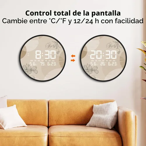Vista 6 de Reloj de pared LED digital para el hogar y la oficina, bohemio, 12" Estilo bohemio