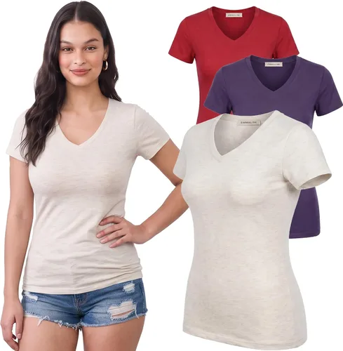 Vista 54 de Emmalise Camiseta de manga corta para mujer, cuello en V, tallas junior y plus