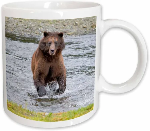 Vista 11 de 3dRose Brown Bear chases After a Salmon Dinner 11oz Two-Tone Black Mug
