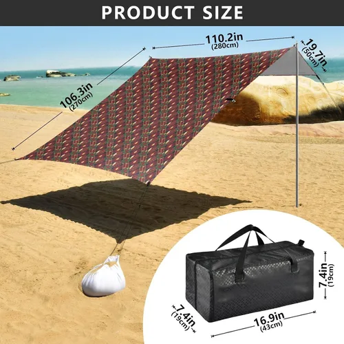 Vista 3 de Corona y velas doradas de Navidad a cuadros rojos, toldo plegable para playa, protección UPF50+, fácil de instalar, refugio solar grande
