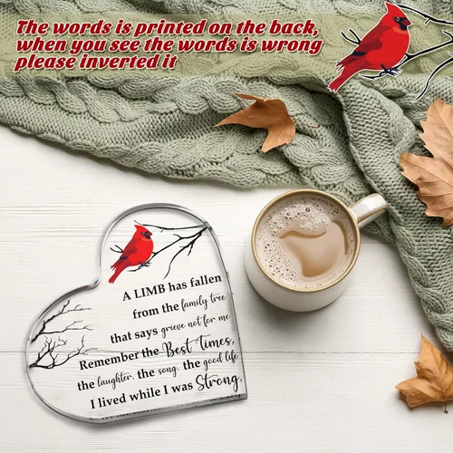 Vista 2 de Chunful Regalo de condolencia cardenal, ideas de regalo de duelo, decoración conmemorativa roja, regalo de condolencia de corazón acrílico