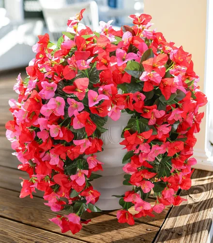 Vista 16 de Flores artificiales de Bouganville falsas para decoración al aire libre, 2 piezas de flores falsas de seda con vides largas colgantes resistentes a