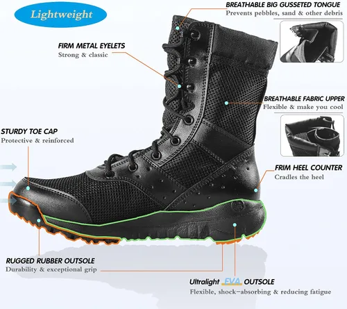 Vista 4 de WWOODTOMLINSON Men's LD Lightweight Combat Boots MicrofiberSuede Leather Military Tactical Boots