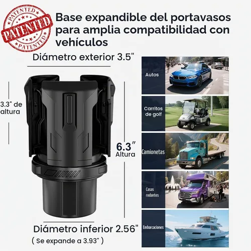 Vista 7 de Expansor de portavasos de coche: abierto con un botón, universal, soporte ajustable (diámetro de 2.6 a 4.8 pulgadas), expansor de portavasos