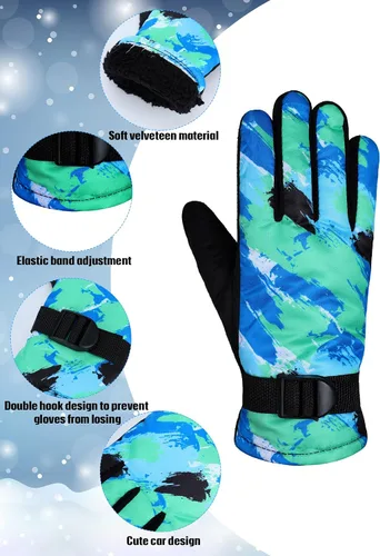 Vista 4 de SATINIOR 2 pares de guantes de nieve gruesos para niños, guantes de esquí para niños pequeños, guantes de invierno cálidos e impermeables para niños