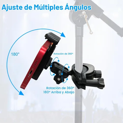 Vista 3 de Soporte de Teléfono para Pie de Micrófono Soporte de Teléfono Ajustable para Pie de Micrófono Soporte de Música