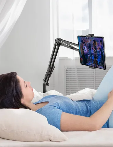 Vista 3 de Soporte de piso para tableta con base de 4.2LB, soporte de cama ajustable en altura y ángulo para teléfono y tableta, soporte de teléfono para cama