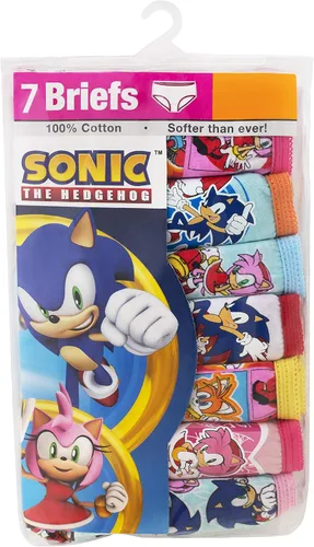 Vista 4 de Sonic The Hedgehog Girls' 7-Pack 100% Cotton Underwear Available in Sizes 4, 6, and 8