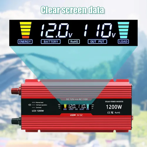 Vista 8 de nomal Inversor de corriente para automóvil de 1200 W, convertidor de CC de 12 V a 110 V CA con pantalla LCD y salidas de CA, inversor de 12 voltios