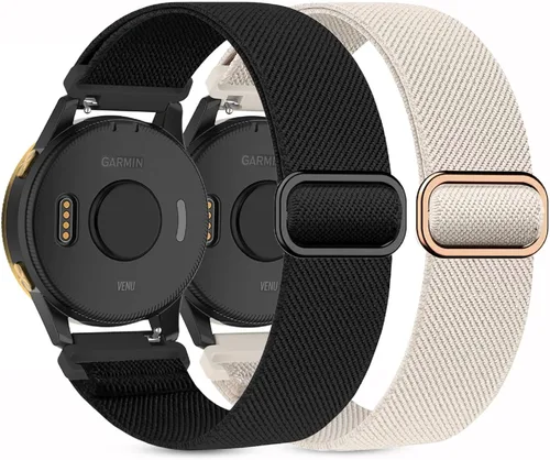 Vista 16 de Paquete de 2 bandas elásticas de nylon para relojes compatibles con Garmin Vivoactive 5/6/Forerunner 55/165, correas deportivas ajustables de negro