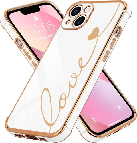 Vista 28 de LCHULLE Funda compatible con iPhone 12 para mujeres y niñas, bonito diseño de corazón de amor con enchapado de lujo, cubierta de TPU suave a prueba
