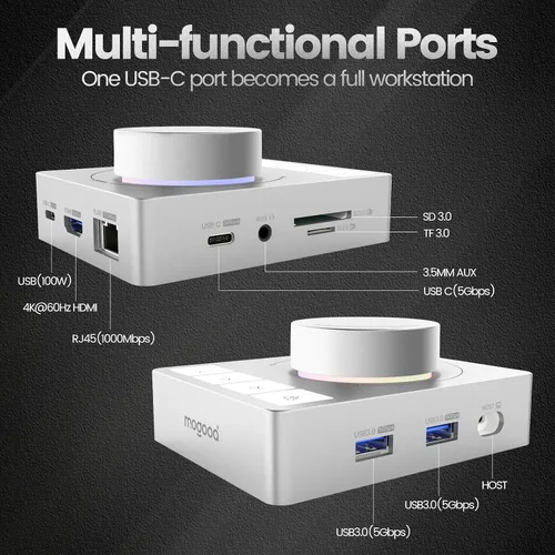 Vista 2 de MOGOOD Knob USB C Hub 9-in-1 Docking Station,Multiport Hub,1 Pack Highy ABS