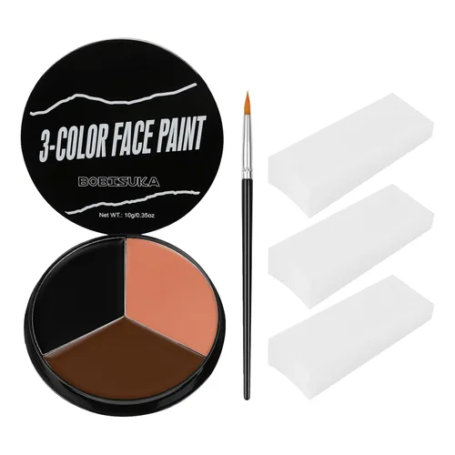 Vista 12 de Pintura facial blanca, negra y azul + 3 piezas de esponja + juego de pintura corporal con pincel, negro ojo para juegos deportivos de béisbol