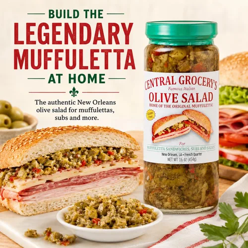 Vista 3 de Central Grocery Ensalada de Aceitunas - 16 oz (Paquete de 1) Perfecta para Muffulettas, Sándwiches, Coberturas de Pizza, Pastas, Aderezo para Hot
