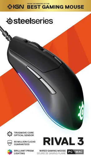 Vista 9 de SteelSeries Rival 3 - Mouse para juegos - Sensor óptico TrueMove Core de 8,500 CPI - 6 botones programables - Botones de gatillo divididos (renovado)