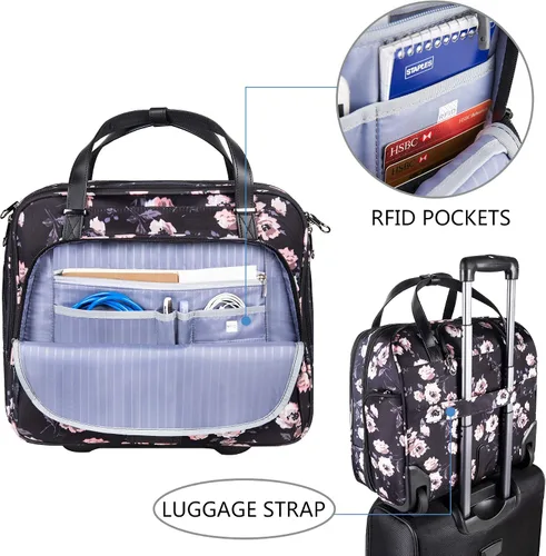 Vista 4 de KROSER - Maletín de Ordenador Portátil con Ruedas Premium, Bolsa de Ordenador Portátil de 15.6 Pulgadas, Bolso de Viaje Nocturno con Bolsillos RFID