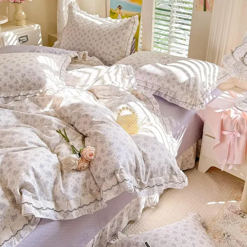Vista 55 de Funda de edredón de algodón floral tamaño individual con volantes de encaje 100% algodón para adolescentes y niñas, juego de ropa de cama de 3