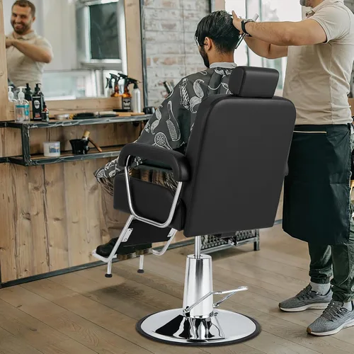 Vista 2 de Giantex Silla de peluquería reclinable, silla de salón para estilista, respaldo reclinable, giro de 360 grados, ajuste de altura, bomba hidráulica
