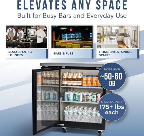 Vista 5 de PEAKCOLD - Enfriador comercial de barra trasera de 36 pulgadas, 1 puerta, puerta de cristal, color negro