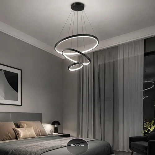 Vista 7 de LightInTheBox Lámpara colgante de 3 anillos para sala de estar, comedor, luz de techo moderna, diseño de círculo, 20+40+23.6 in, color = negro