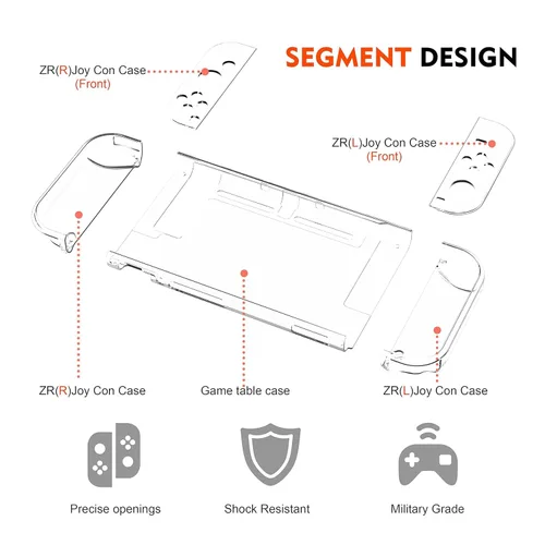 Vista 6 de ZIIDII Dockable Switch Case for Nintendo, Nintendo Switch Games Protective Hard Carrying Clear Cover Case for Nintendo Switch Console Joy Con