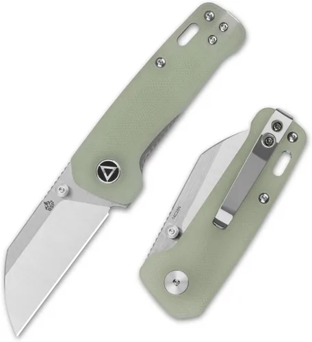 Vista 9 de QSP Penguin - Cuchillo de bolsillo mini plegable, hoja de 2.25" Sandvik 14C28N de dos tonos satinado EDC, mango G10 con superposición CF azul
