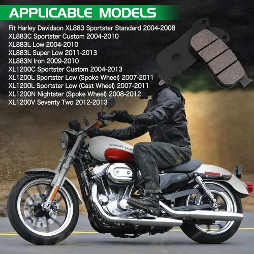 Vista 7 de LOCOPOW Pastillas de freno delanteras y traseras para Harley Davidson Sportster 883 1200 XL1200C XL1200L XL1200N XL1200V XL1200X XL883 XL883C XL883L